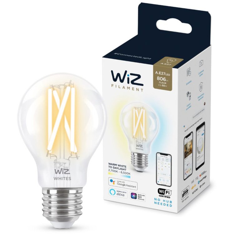 WiZ Filament doorzichtig A60 E27 ledlamp Wifi + Bluetooth protocol